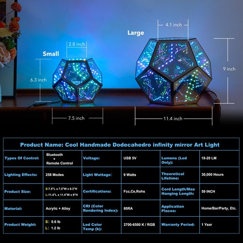 Infinity Dodecahedron Magic Table Lamp - RGB LED
